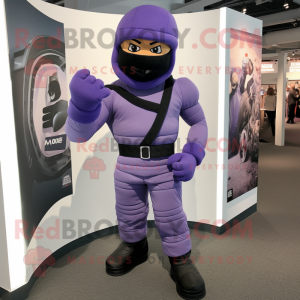 Lavender Gi Joe mascot costume character dressed with a Shorts and Gloves