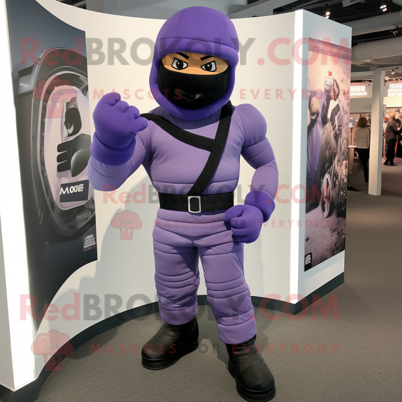 Lavender Gi Joe mascot costume character dressed with a Shorts and Gloves Lavender Gi Joe mascot costume character dressed with a Shorts and Gloves