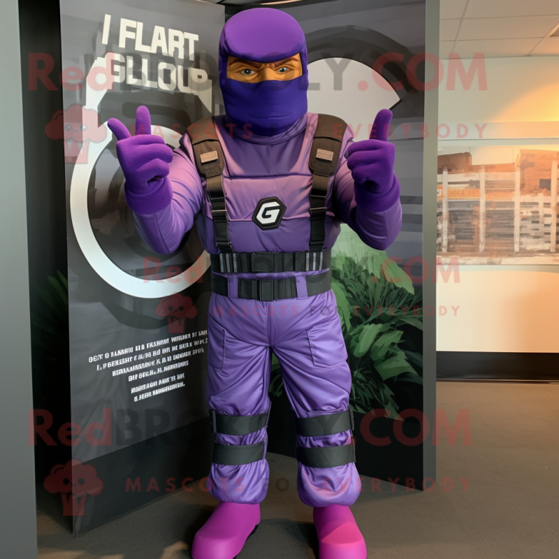 Lavender Gi Joe mascot costume character dressed with a Shorts and Gloves