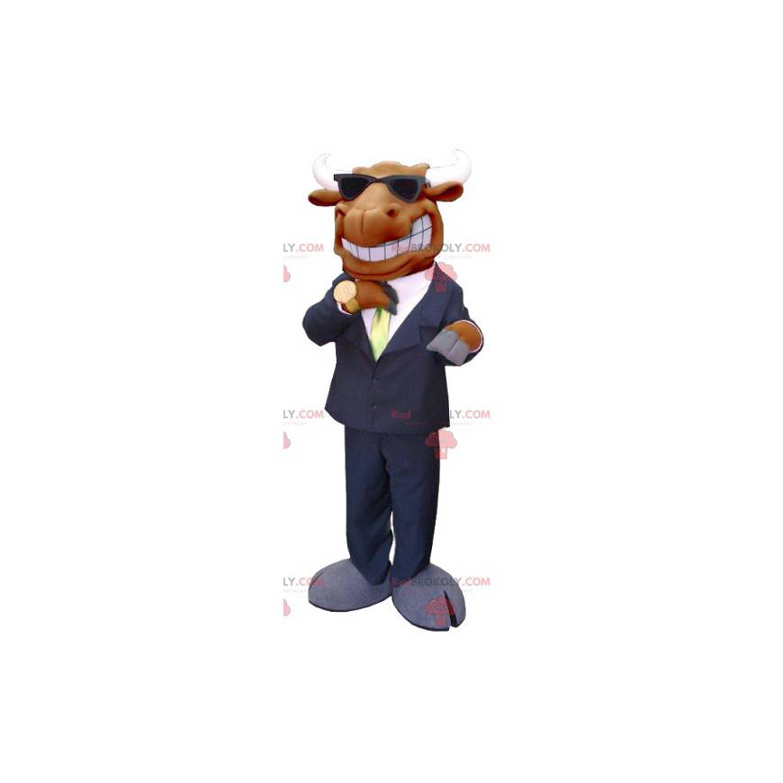 Brown caribou elk mascot dressed in a suit and tie -
