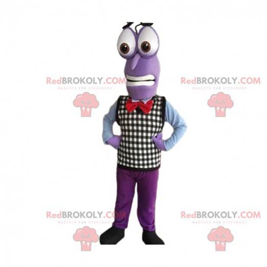 Purple snowman mascot with a plaid sweater - Redbrokoly.com