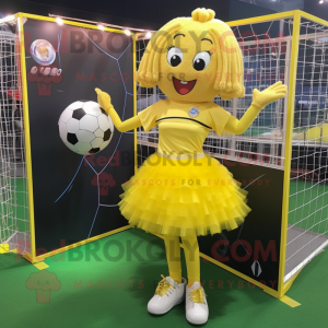 Geel voetbalgoal mascotte...