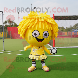 Yellow Soccer Goal mascot costume character dressed with a Mini Skirt and Hairpins