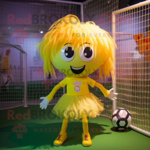 Geel voetbalgoal mascotte...