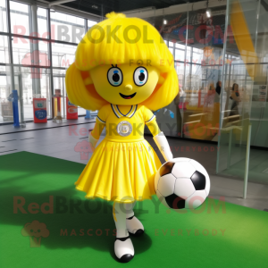 Yellow Soccer Goal mascot costume character dressed with a Mini Skirt and Hairpins