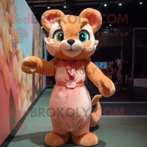 Peach Jaguarundi mascot costume character dressed with a Pleated Skirt and Hairpins