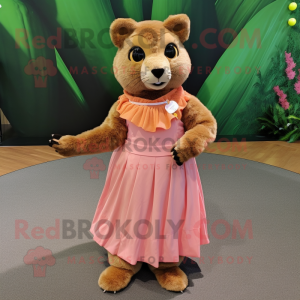 Peach Jaguarundi mascot costume character dressed with a Pleated Skirt and Hairpins