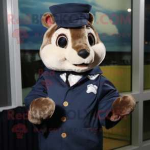 Navy Flying Squirrel mascot costume character dressed with a Dress Shirt and Mittens