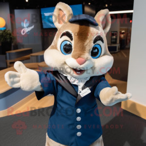 Navy Flying Squirrel mascot costume character dressed with a Dress Shirt and Mittens