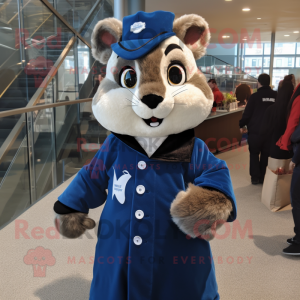 Navy Flying Squirrel mascot costume character dressed with a Dress Shirt and Mittens