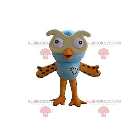 Maskot modré a žluté sovy. Kostým sovy - Redbrokoly.com