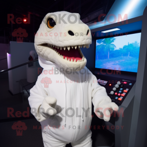 Hvid T Rex maskot kostume...