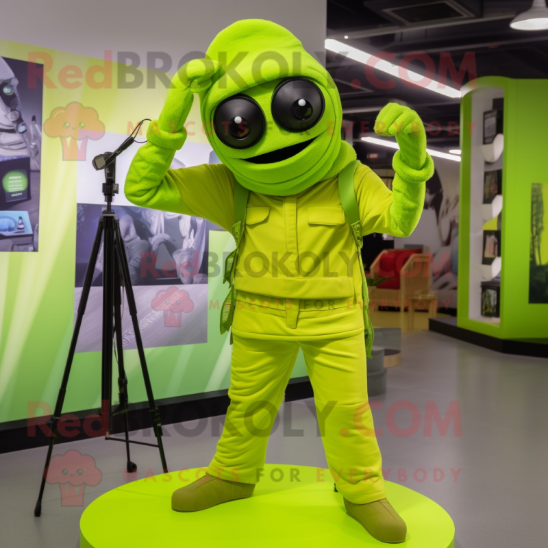 Lime Green Camera mascot costume character dressed with a Joggers and Berets Lime Green Camera mascot costume character dressed with a Joggers and Berets