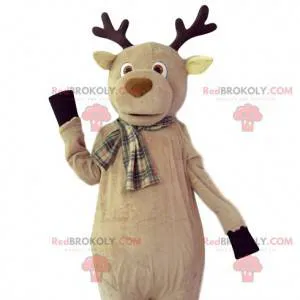 Beige deer mascot with a plaid scarf - Redbrokoly.com