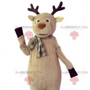 Mascota de ciervo beige con bufanda a cuadros - Redbrokoly.com