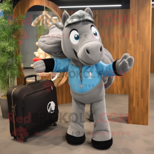 Grå hestesko maskot drakt...