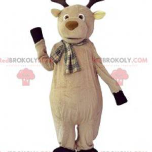 Beige deer mascot with a plaid scarf - Redbrokoly.com