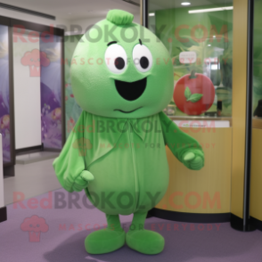 Green Plum mascot costume character dressed with a Joggers and Shawl pins