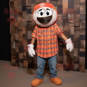 Rust Soccer Ball mascot costume character dressed with a Flannel Shirt and Wraps