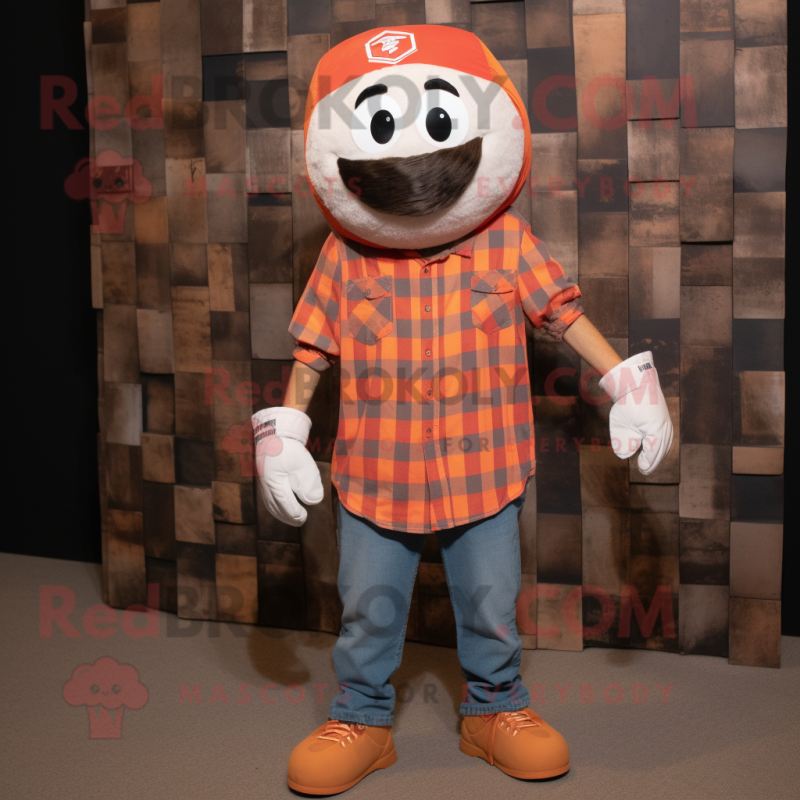Rust Soccer Ball mascot costume character dressed with a Flannel Shirt and Wraps Rust Soccer Ball mascot costume character dressed with a Flannel Shirt and Wraps