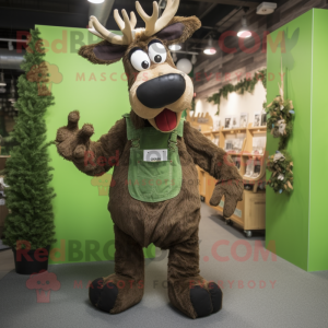 Olive Moose mascot costume character dressed with a Dungarees and Earrings