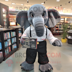 Black Elephant mascot costume character dressed with a Poplin Shirt and Reading glasses