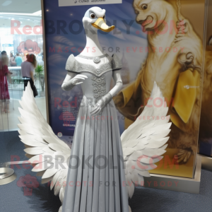 Silver Swans mascot costume character dressed with a Empire Waist Dress and Brooches
