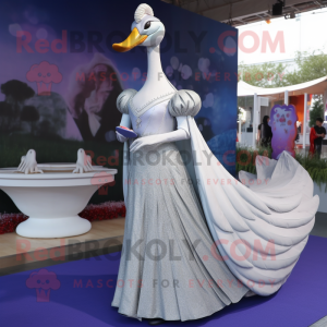 Silver Swans mascot costume character dressed with a Empire Waist Dress and Brooches