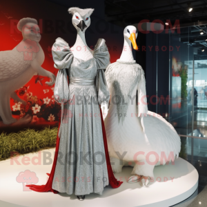 Silver Swans mascot costume character dressed with a Empire Waist Dress and Brooches