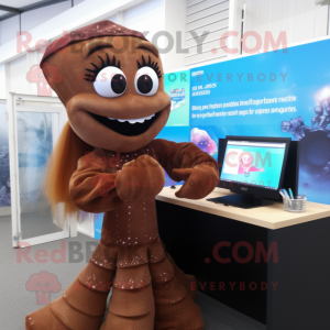 Brown Mermaid mascot costume character dressed with a Suit and Gloves