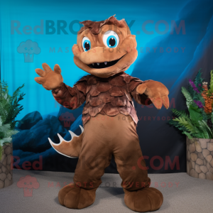 Brown Mermaid mascot costume character dressed with a Suit and Gloves