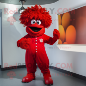 Red Goulash mascot costume character dressed with a Jumpsuit and Cufflinks