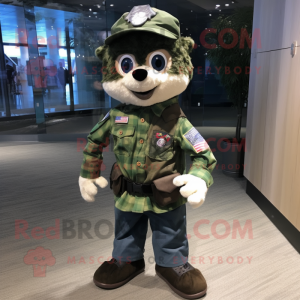 Navy Green Beret mascot costume character dressed with a Flannel Shirt and Brooches