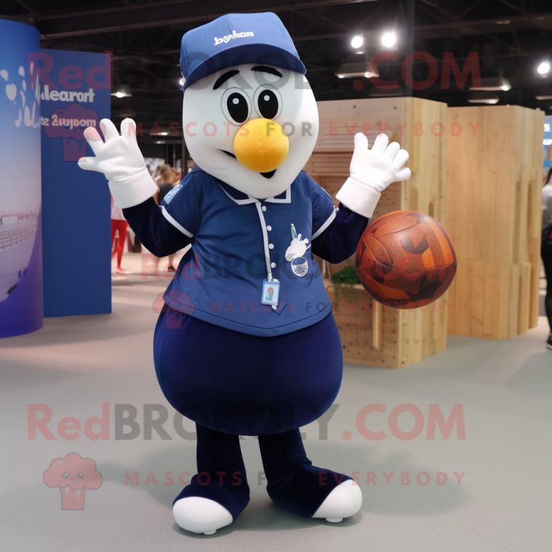 Navy Handball Ball mascot costume character dressed with a Waistcoat and Gloves Navy Handball Ball mascot costume character dressed with a Waistcoat and Gloves