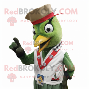 Green Woodpecker mascot costume character dressed with a Button-Up Shirt and Hairpins