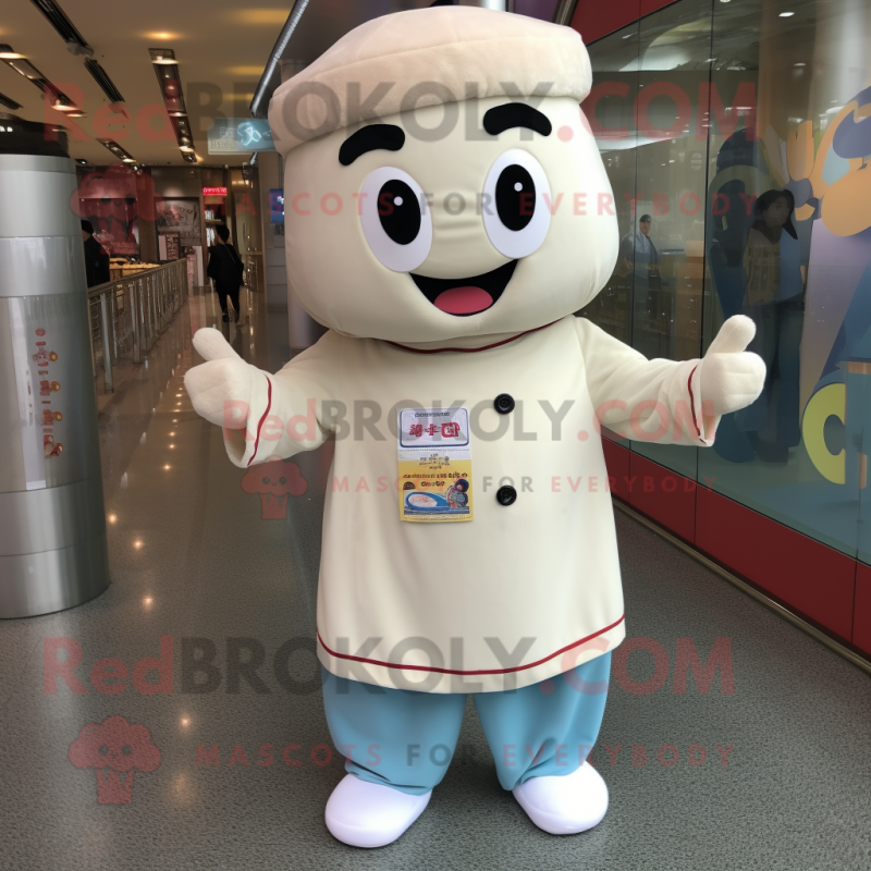 Cream Dim Sum mascot costume character dressed with a Button-Up Shirt and Beanies