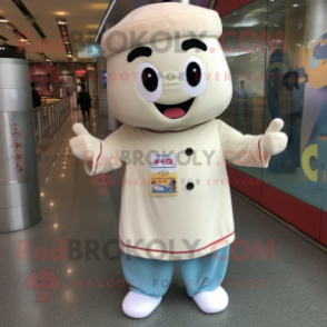 Cream Dim Sum mascot costume character dressed with a Button-Up Shirt and Beanies