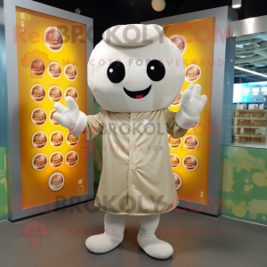 Cream Dim Sum mascot costume character dressed with a Button-Up Shirt and Beanies