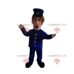 Mascotte d'homme en uniforme bleu. Costume d'homme -