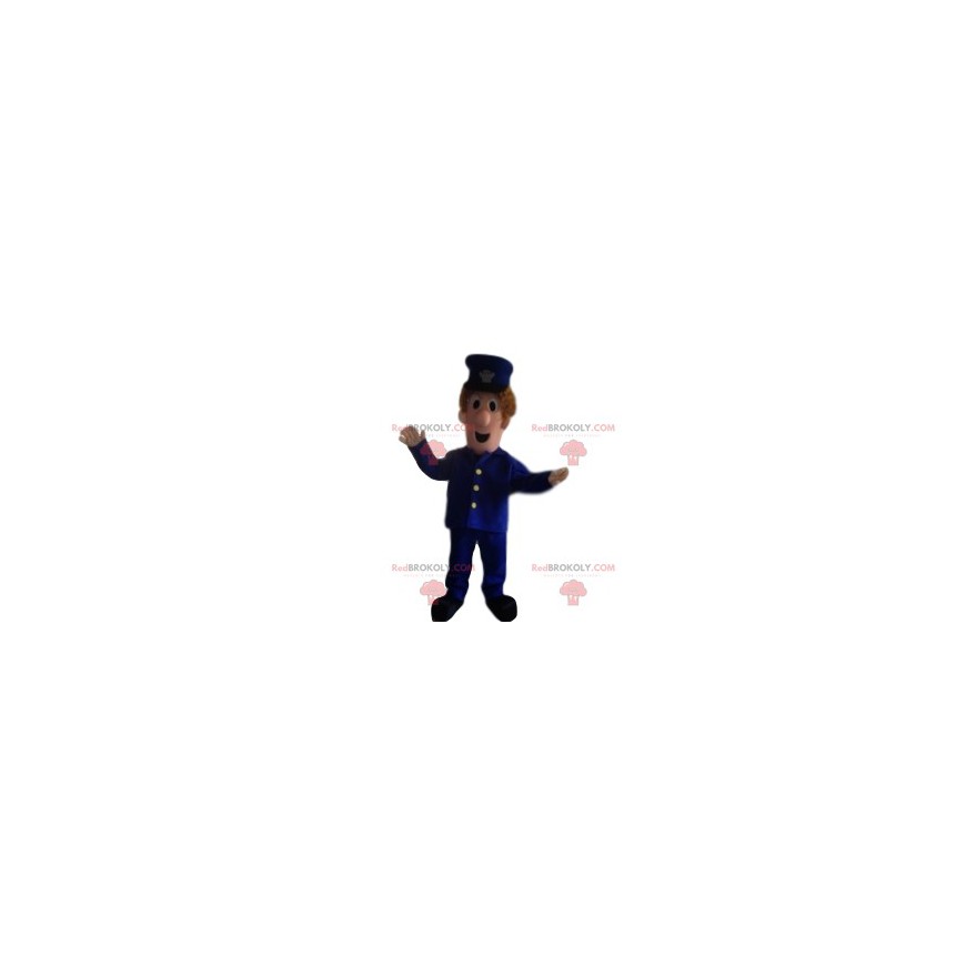 Mascotte d'homme en uniforme bleu. Costume d'homme -