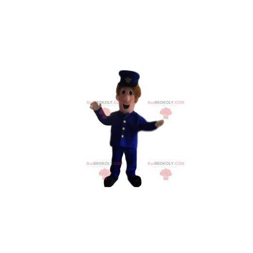 Mascotte d'homme en uniforme bleu. Costume d'homme -