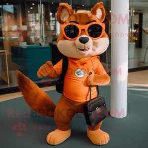 Orange Squirrel mascot costume character dressed with a Jeggings and Sunglasses