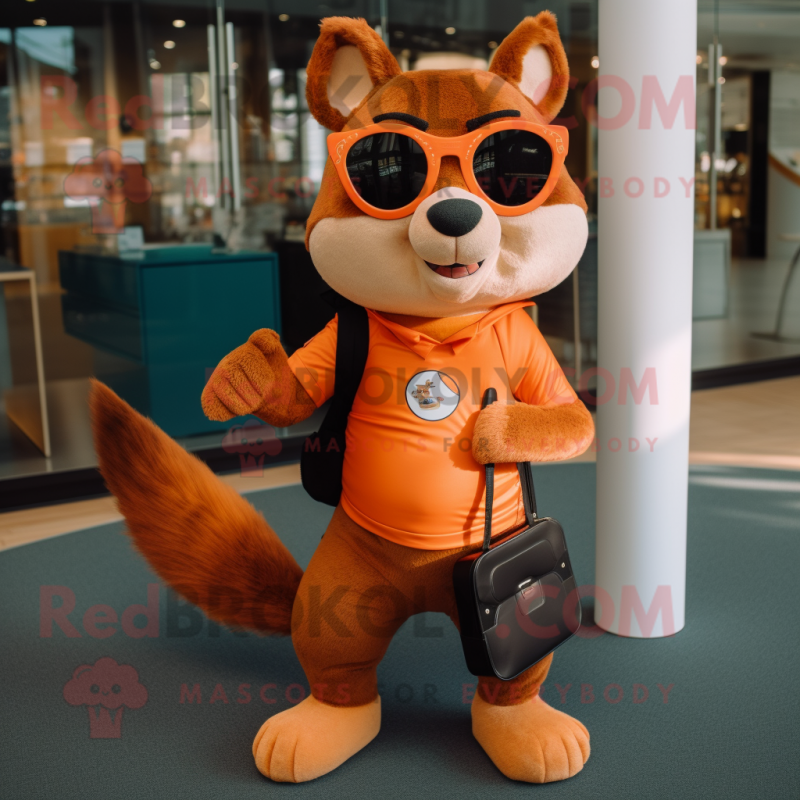Orange Squirrel mascot costume character dressed with a Jeggings and Sunglasses Orange Squirrel mascot costume character dressed with a Jeggings and Sunglasses