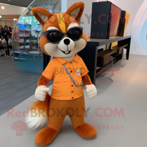 Orange Squirrel mascot costume character dressed with a Jeggings and Sunglasses