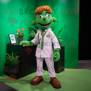 Forest Green Doctor mascot costume character dressed with a Polo Tee and Pocket squares