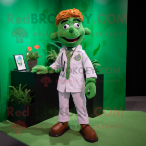 Forest Green Doctor mascot costume character dressed with a Polo Tee and Pocket squares