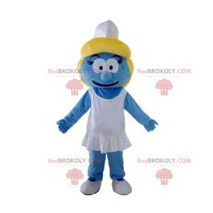 Maskottchen blaue Schlumpfine mit seiner weißen Kappe -