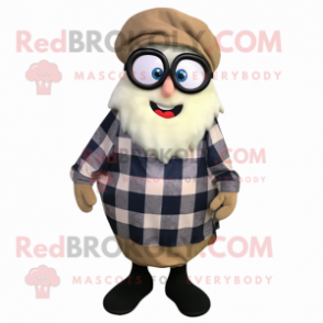 Olive Clam Chowder mascot costume character dressed with a Flannel Shirt and Eyeglasses