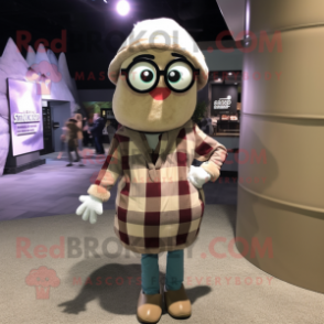 Olive Clam Chowder mascot costume character dressed with a Flannel Shirt and Eyeglasses