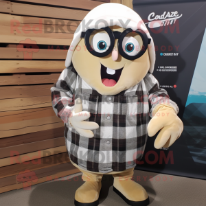 Olive Clam Chowder mascot costume character dressed with a Flannel Shirt and Eyeglasses